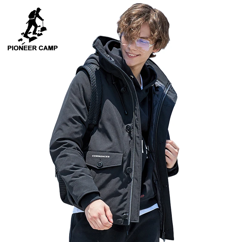 Мужской пуховик Pioneer Camp черный толстый теплый на утином пуху верхняя одежда для