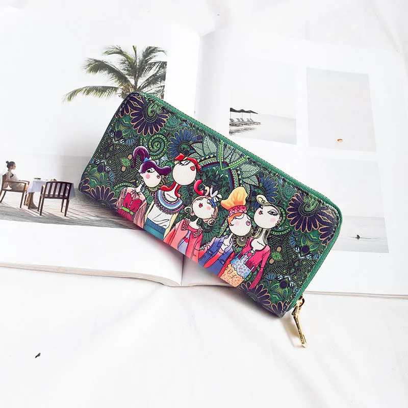 Модный женский длинный кошелек из искусственной кожи на молнии с лесным принтом