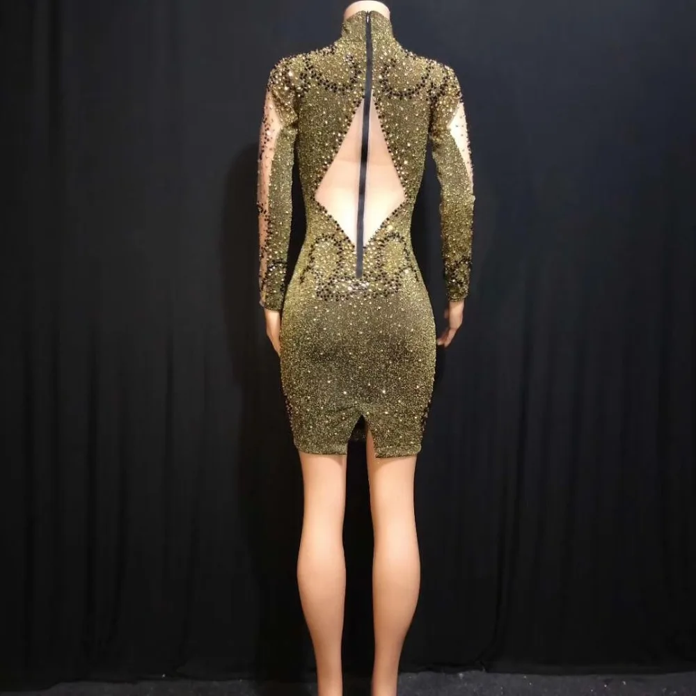 

Dress Female Singer Dancer Nightclub Dress Outfit Bright Rhinestones Stretch Bodysuit Costume One-pieceParty Dresses DJ1011