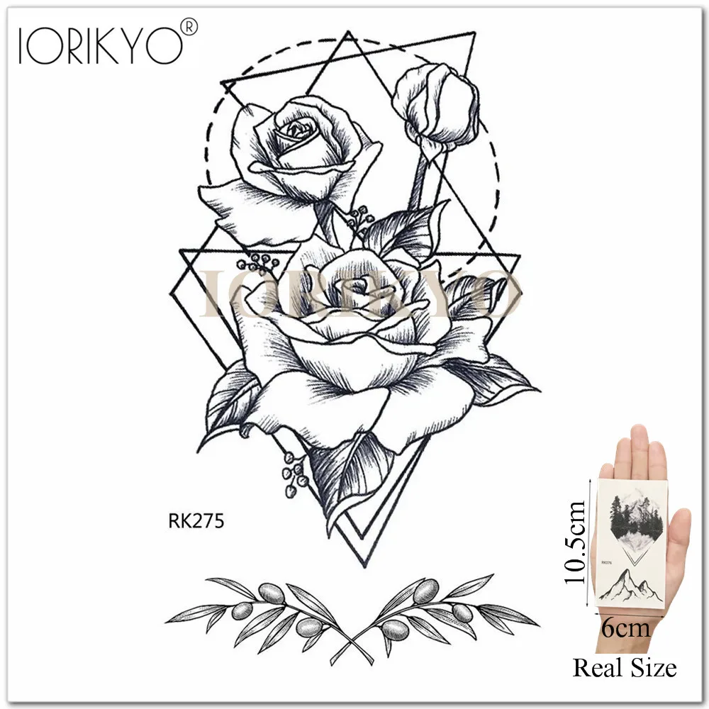 IORIKYO женский боди-арт тату на руку наклейки Черная роза цветок временная