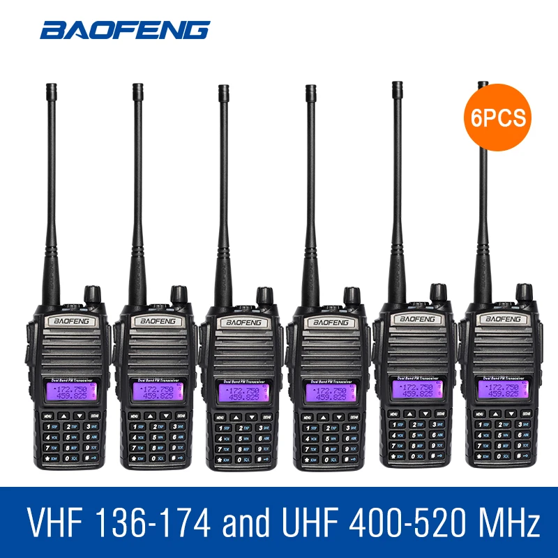 6 шт. Baofeng UV 82 Двухдиапазонная рация VHF UHF 136 174MHZ 400 520MHZ частота портативный Hf