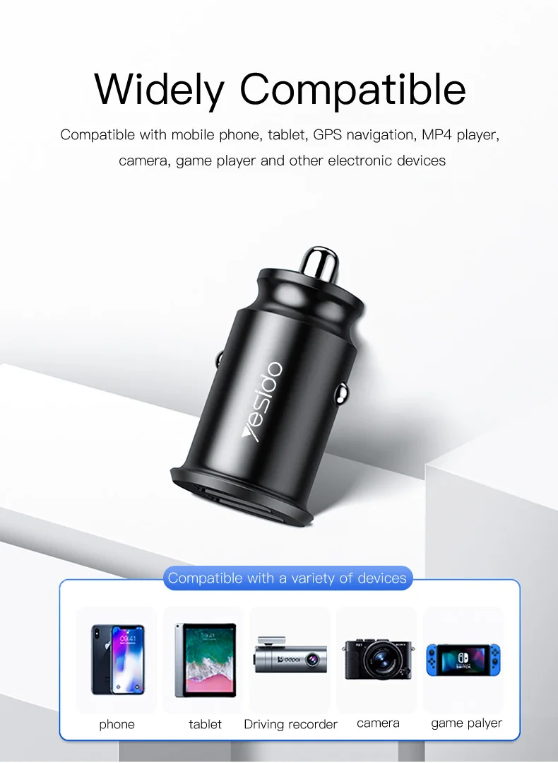 Yesido Y29 портативное мини двойное USB Автомобильное зарядное устройство для iPhone X 8 samsung S10 S9 S8 Xiaomi автомобильное зарядное устройство USB адаптер