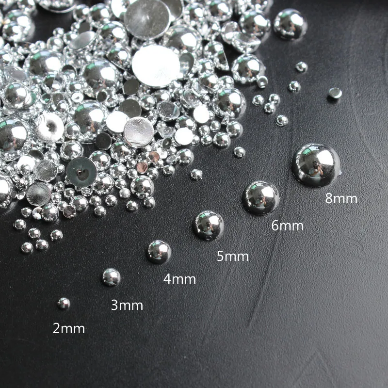 Shiny ABS Half Round Silver Color Mix Size 2mm/3mm/4mm/5mm/6mm/8mm Flatback Pearls 15g Beads Diy Accessories Free shipping | Дом и сад