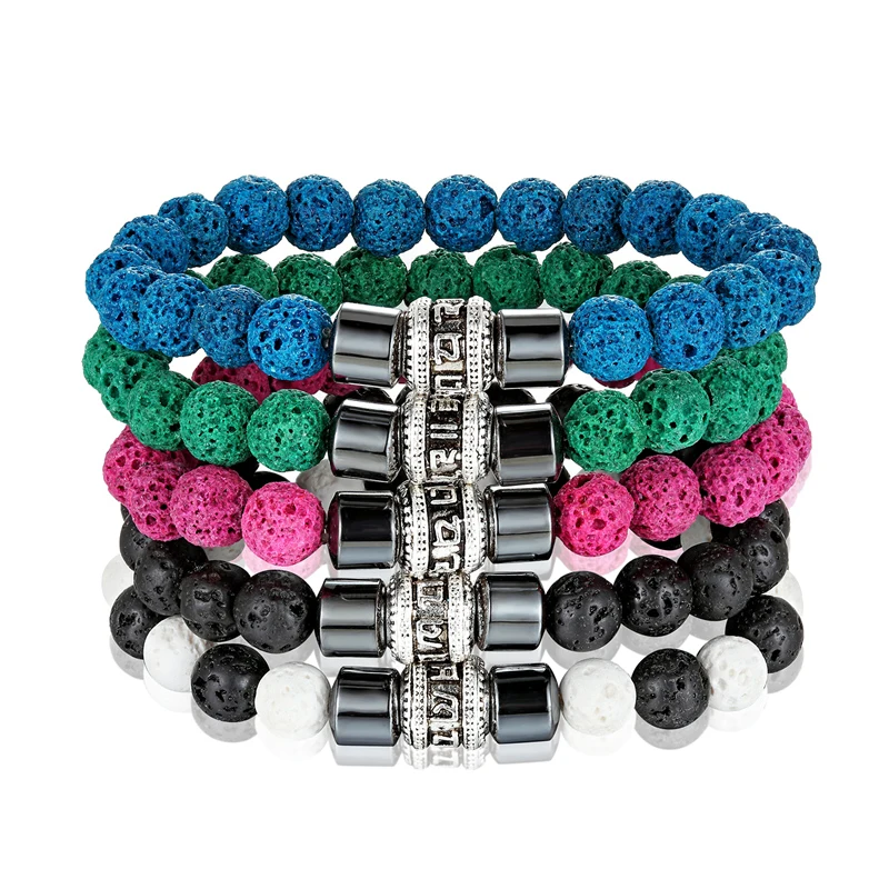 Винтажный Тибетский буддизм вулканический камень браслет Женский шесть