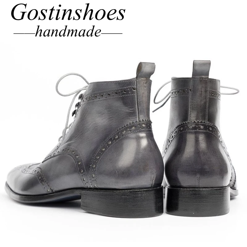 GOSTINSHOES/ботинки с перфорацией типа «броги» ручной работы Goodyear; мужские мотоциклетные ботинки из натуральной кожи; армейские рабочие и защитные ботинки на шнуровке с острым SCT44-47