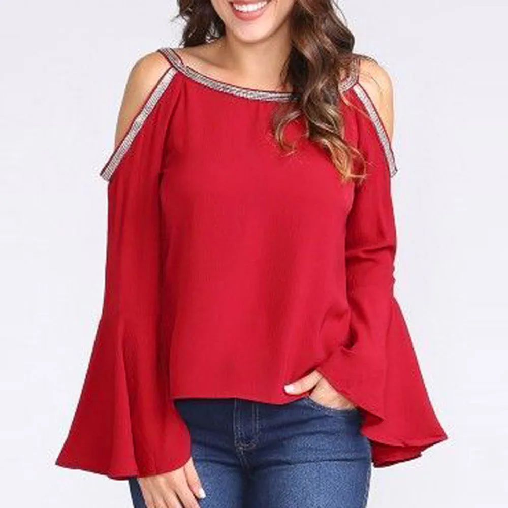 Женская блузка модная повседневная однотонная блестящая рубашка с открытыми