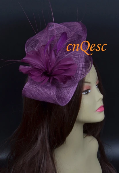 plum purple Новинка, 13 цветов, фуксия, Королевский Леопардовый принт, sinamay, Вуалетка, шляпа для Кентукки, Дерби, свадебные, церковные, вечерние - Цвет: plum purple
