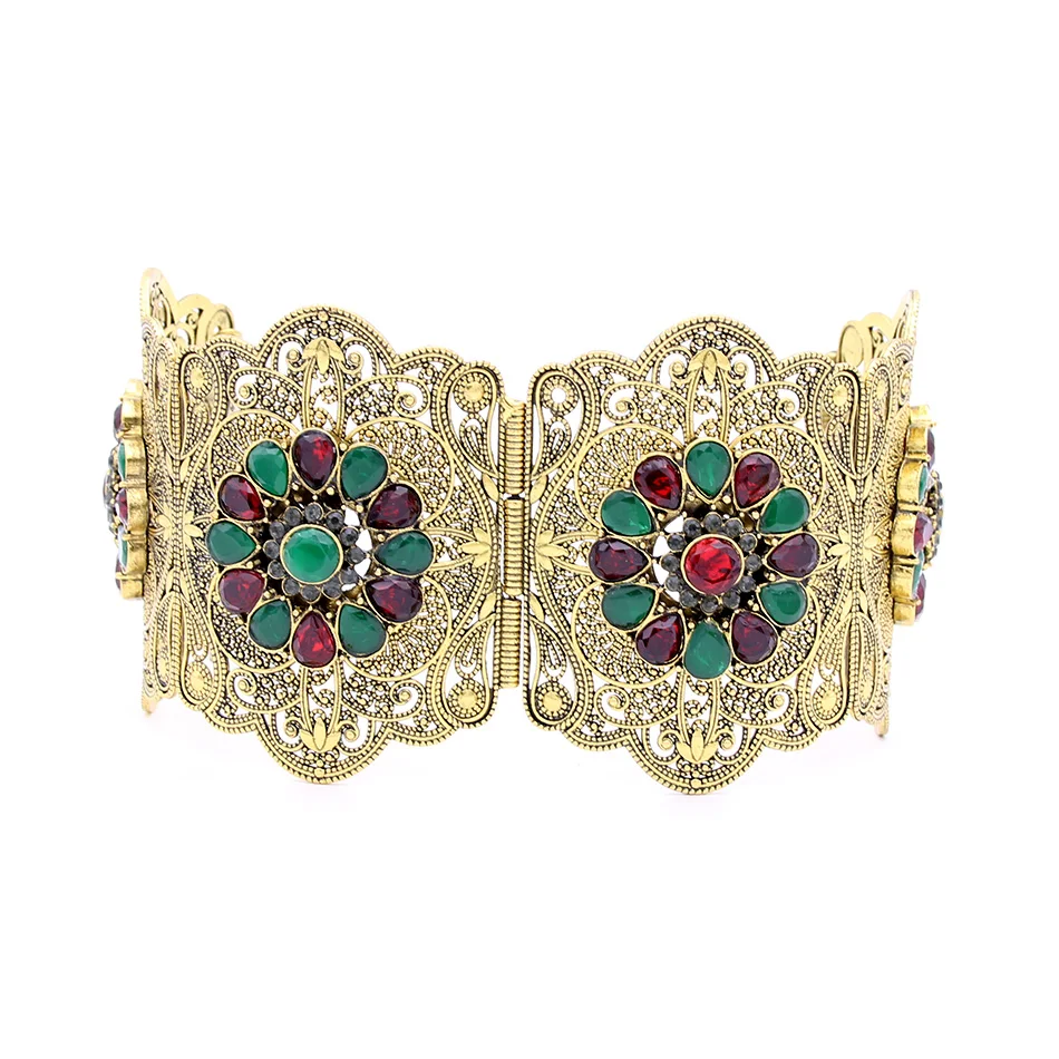 Этнический женский браслет с цветком из смолы манжета Античного золотого цвета