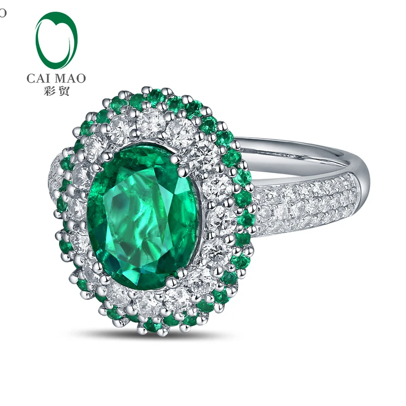 Caimao 7x9 мм овальной огранки 1.93ct Emeral Halo Pave бриллианты 14K белое золото обручальное кольцо