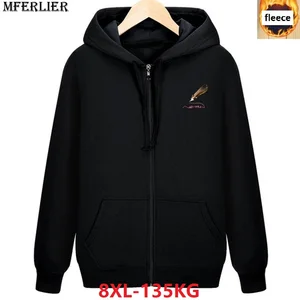 Весенние мужские повседневные толстовки с капюшоном, толстые свитшоты большого размера 6XL 7XL 8XL 48 50, Зимние флисовые свитера с капюшоном на молнии черного цвета