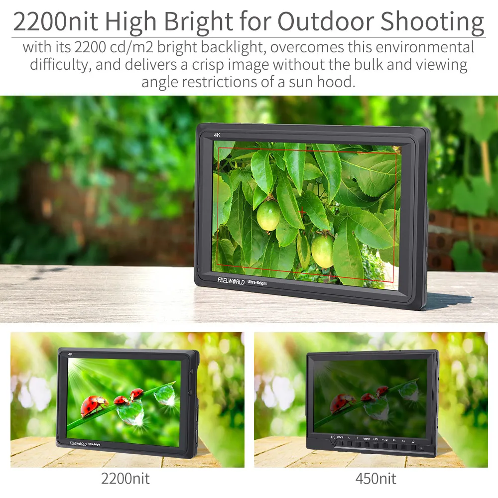 FEELWORLD FW279 7 дюймовый ультра яркие красные/зеленые/2200nit на Камера полевая DSLR монитор