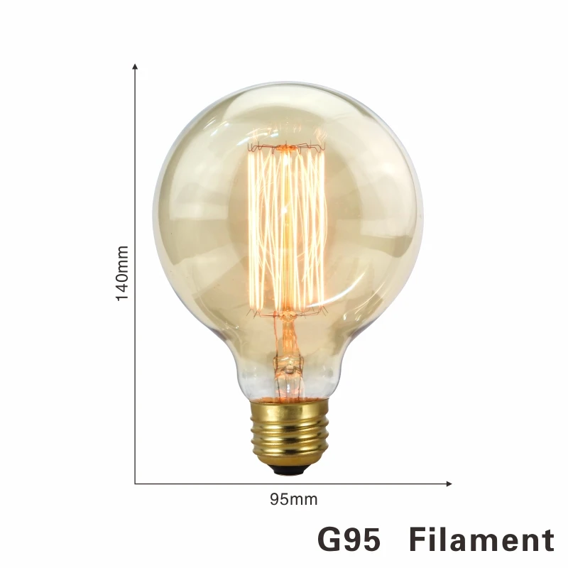 G95 filament Электрическая лампочка эдисона светильник лампочка E27 220 В 40 Вт ST64 A19 G80 G95 T10 T45 T185 Ретро лампа накаливания ампулы лампы Винтаж ламп Эдисона - Цвет: G95 filament