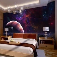 beibehang paper 3d flooring fabric surface bedroom bedside fantasy universe stars planets large mural wallpaper for walls 3 d