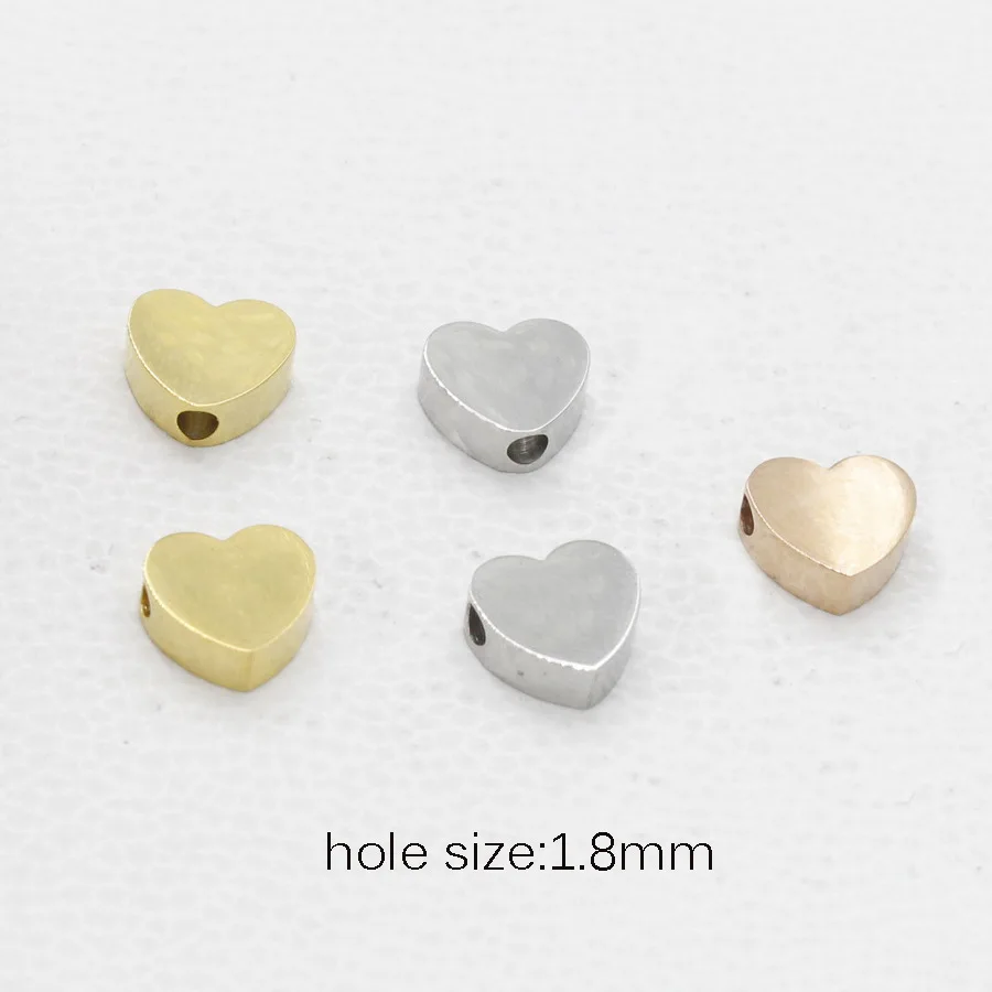 

100% Stainless Steel Heart Beads Silver Color/Gold Color/Rose Gold Metal Mini Heart Charm Mirror Polished Wholesale 30pcs