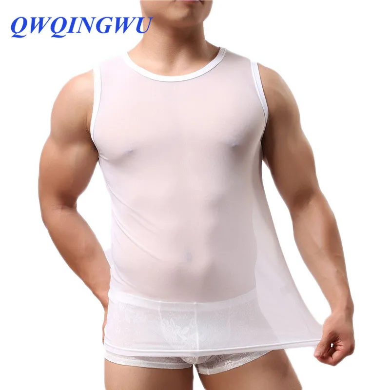

Casual Undershirt Men's Transparent T Shirt Sexy Mesh See Through Tops Tees Man Tight Singlet Gay Thin Shaper Male Undershirts
