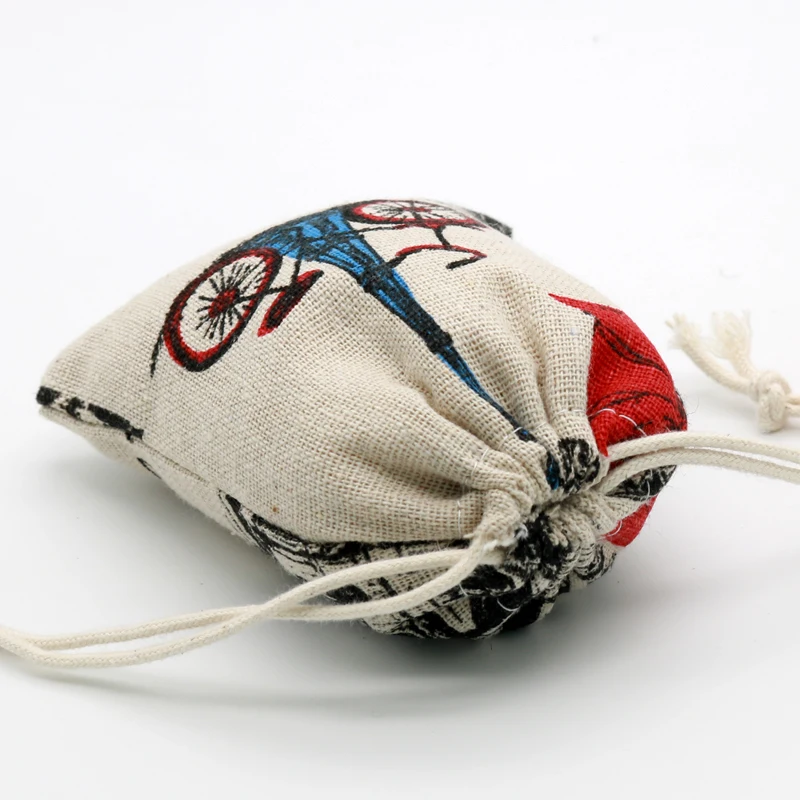 10pcs/lot Cute Linen Drawable Cotton Bags 9x12cm Handmade Travel Packaging Pouches Dry Small Cloth Jewelry Cotton Bags for Party