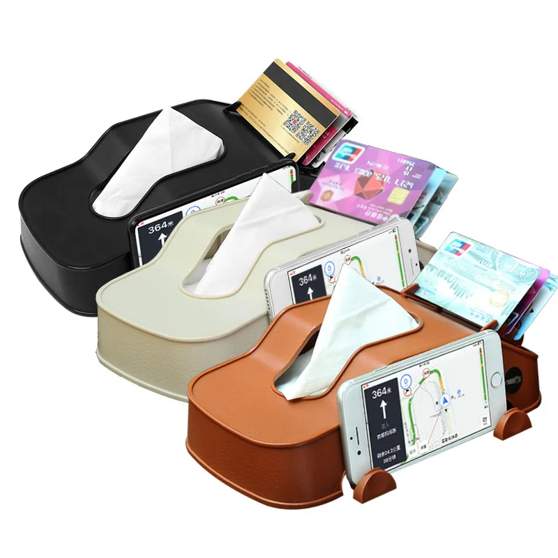 Car Tissue Box Automobile Napkin Card Holder Container Mobile Phone Bracket Seat Auto Accessories Styling |