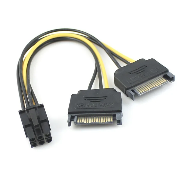 

CY Cable Dual two SATA 15 Pin Male M to PCI-e Express Card 6 Pin Female Graphics Video Card Power Cable 15cm