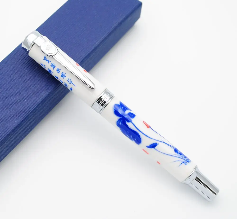 JINHAO 950 Роскошная перьевая ручка сине белая фарфоровая чернильная перо|Перьевые