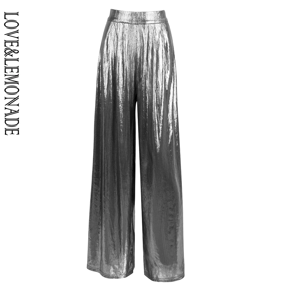 Серебряные светоотражающие широкие брюки LOVE &amp LEMONADE LM81498-1 | Женская одежда