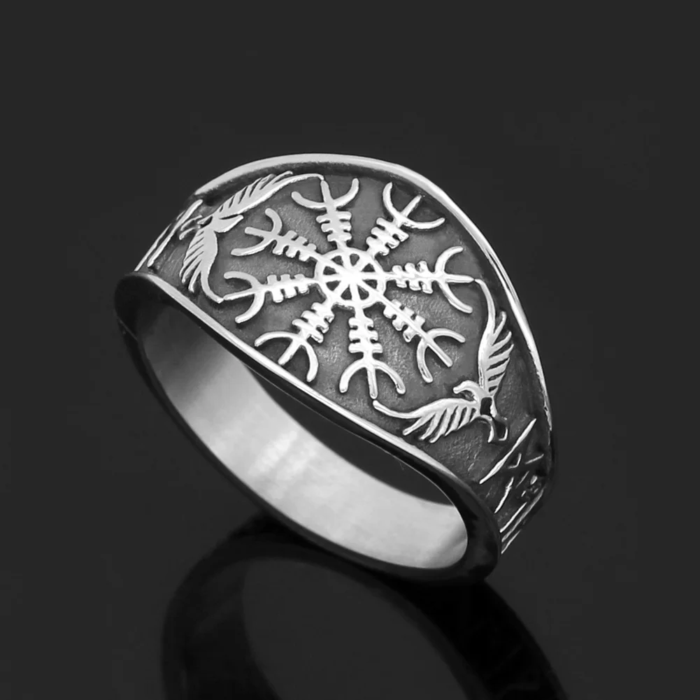 Скандинавский Викинг символ Одина Ворон рун Vegvisir кольцо из нержавеющей стали с