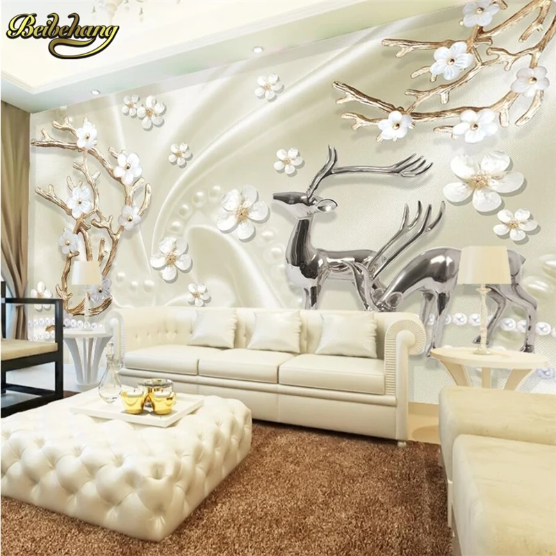 

beibehang Jewelry plum metal elk Custom photo wall paper living room sofa background papel de parede 3d wall murals wallpaper