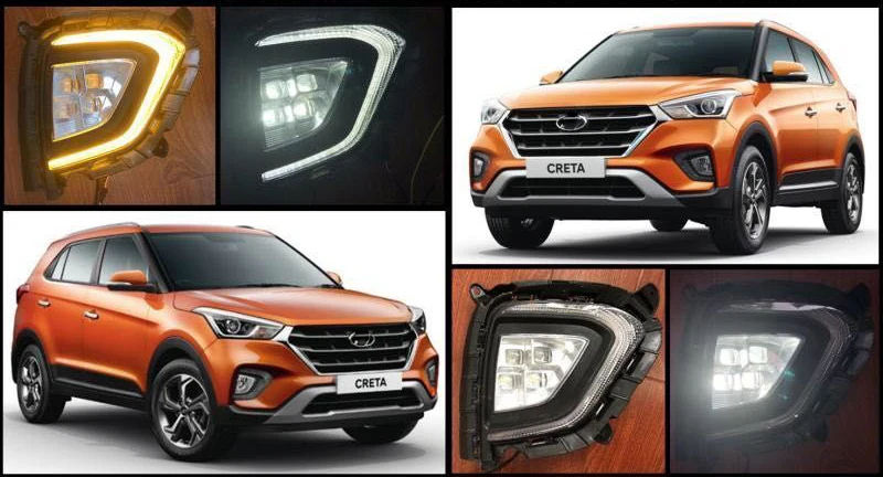 Автомобильный мигающий DRL для hyundai Creta IX25 Светодиодный дневной ходовой светильник, противотуманная фара индийской версии с желтым сигналом