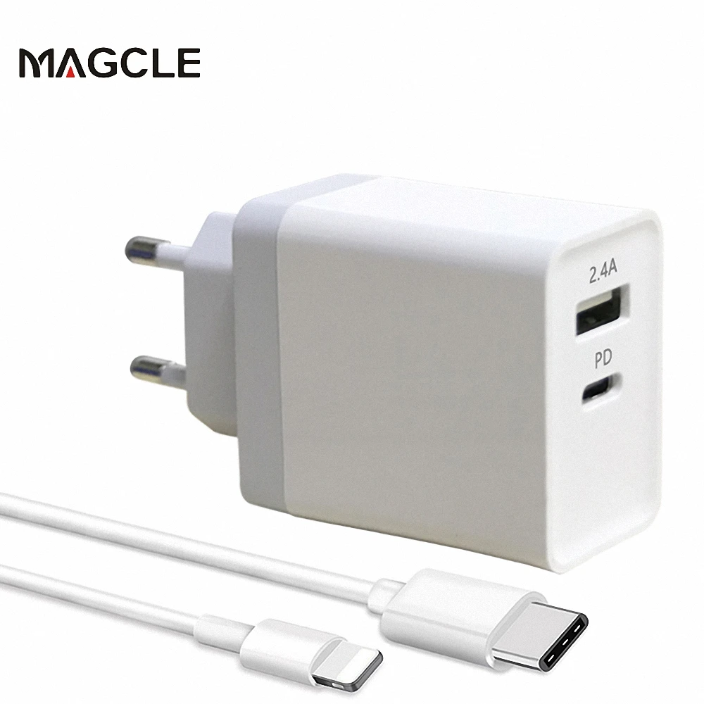 

MAGCLE 30W USB PD Charger Fast Charger Type C Power 2 Ports Travel Wall Quick Chargers + USB C PD Cable For iPhone X/8 Xiaomi