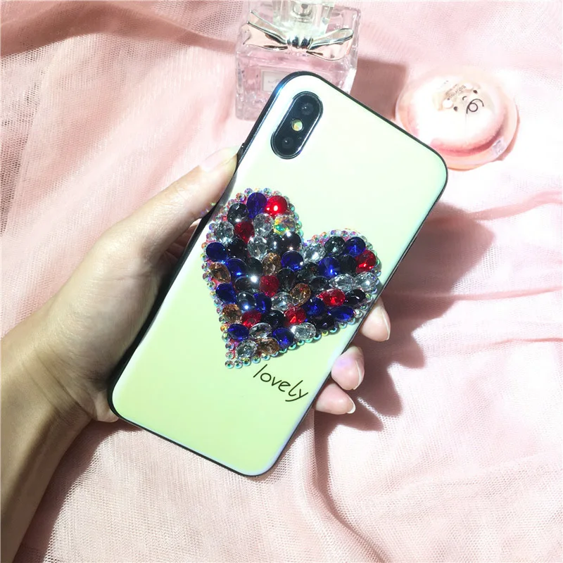 Для iPhone 6 7 8 Plus x со стразами Дело сердце любовь С кристалалми и случае модные