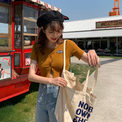 navy blue Футболки женские ретро тонкие короткие однотонные простые трикотажные Harajuku женская верхняя одежда шикарная элегантная женская однобортная футболка верхняя одежда - Цвет: navy blue