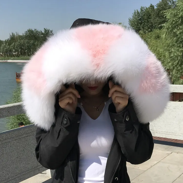 White - pink Зимняя Новинка, воротник из лисьего меха, модный Удобный шарф из меха, цвет, большой меховой воротник, пальто, воротник для мужчин и женщин, шаль - Цвет: White - pink