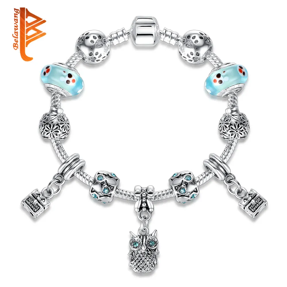 BELAWANG винтажное ювелирное изделие браслет с голубым глазом и совой антикварный из