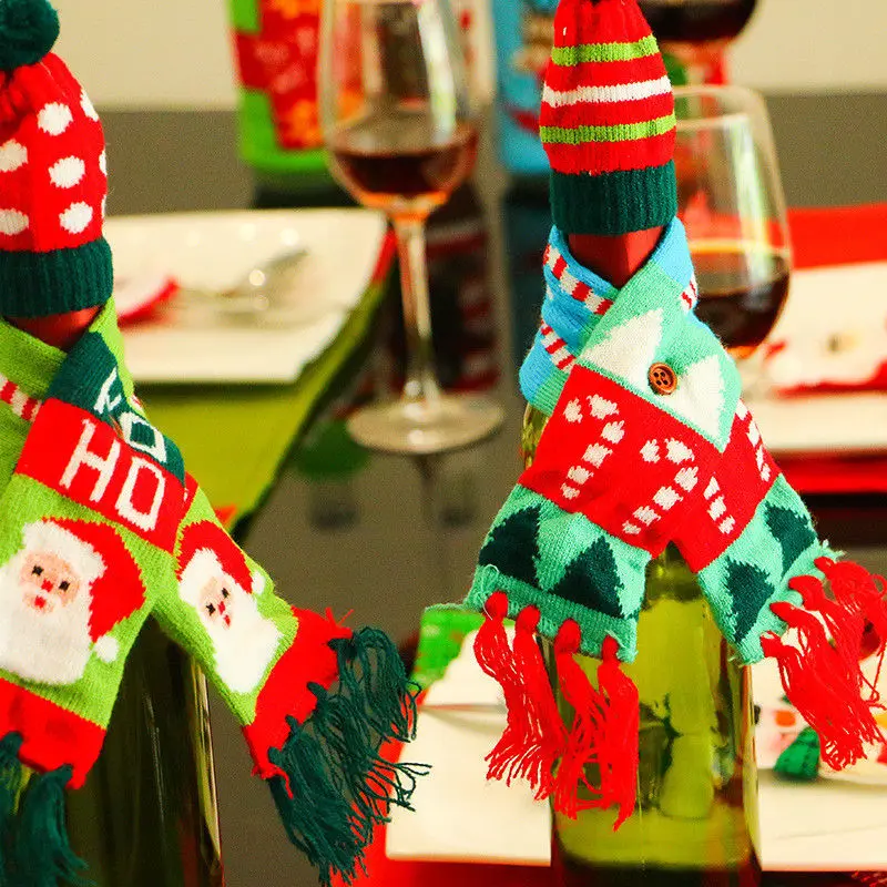 Рождественские Чехлы для бутылок вина домашние вечерние украшения стола