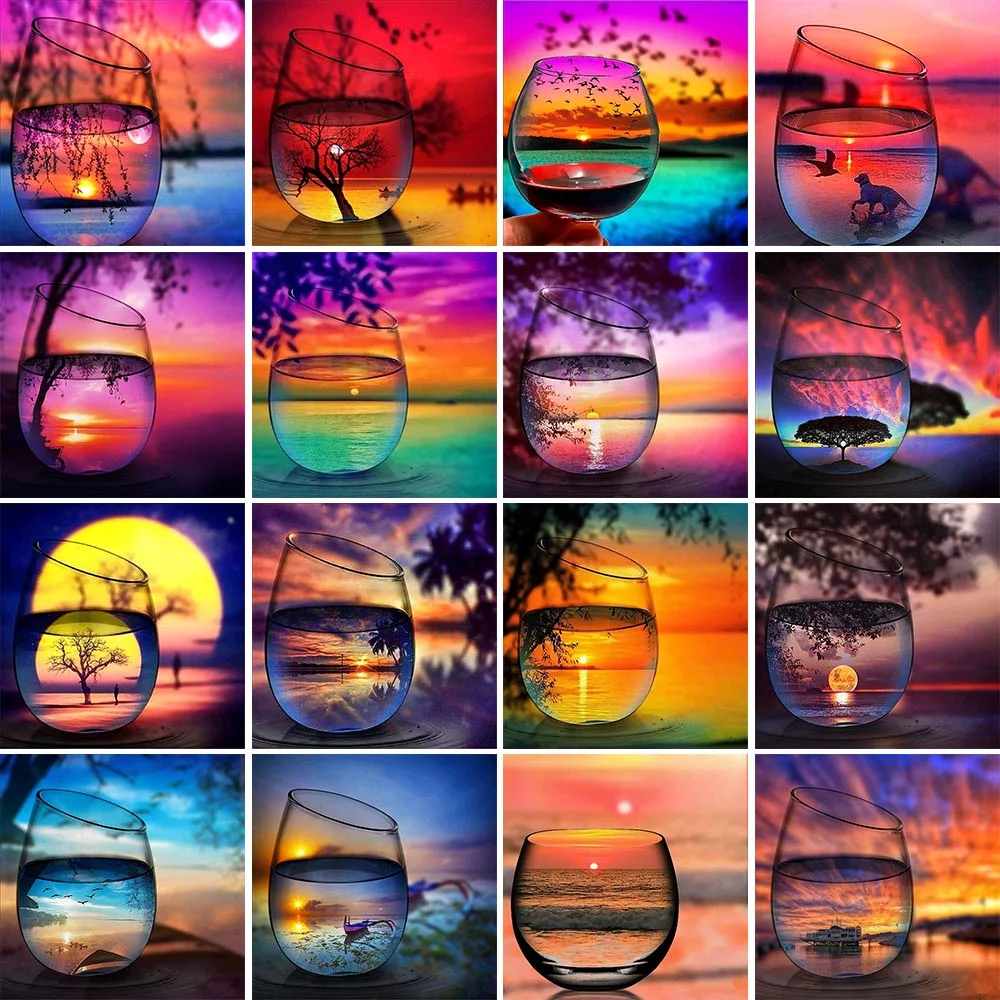 

5D Diamond Painting Landscape Bottle Glass Scenery Diamond Embroidery Sunset Cross Stitch Mosaic Needlework Home Decor