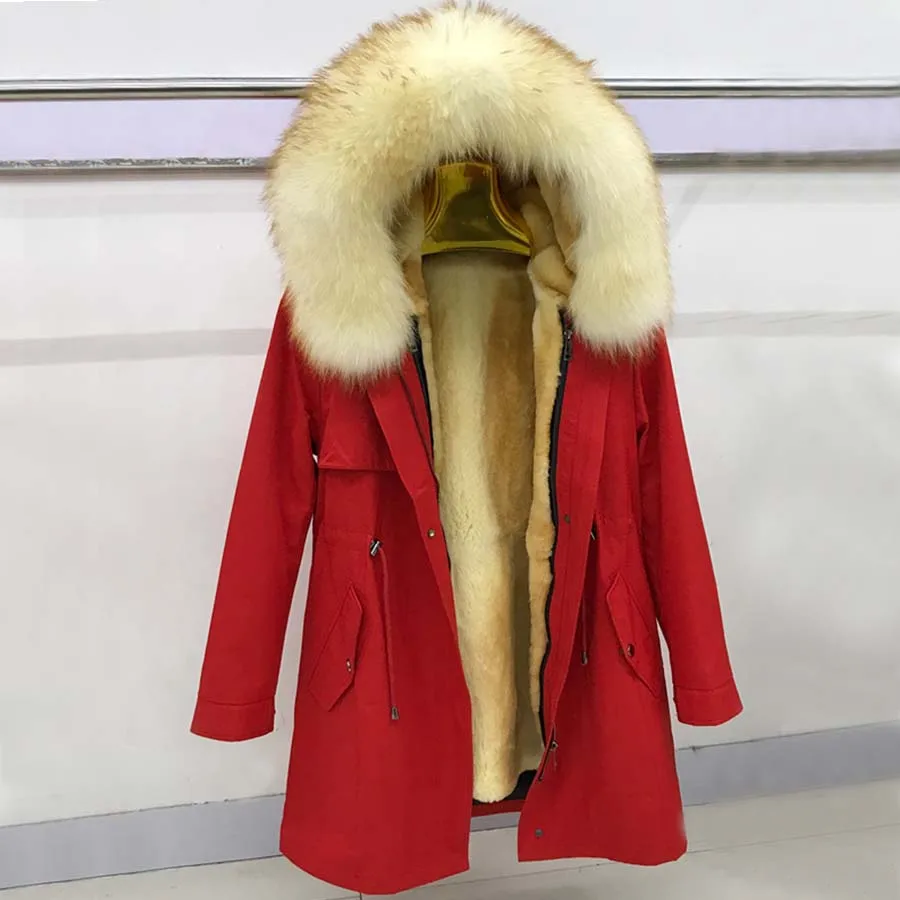 

Fashion Winter Real Fur Coat Women Luxury Female Parka rabbit fur Imitation mink pattern liner raccon dog fur collar jacket