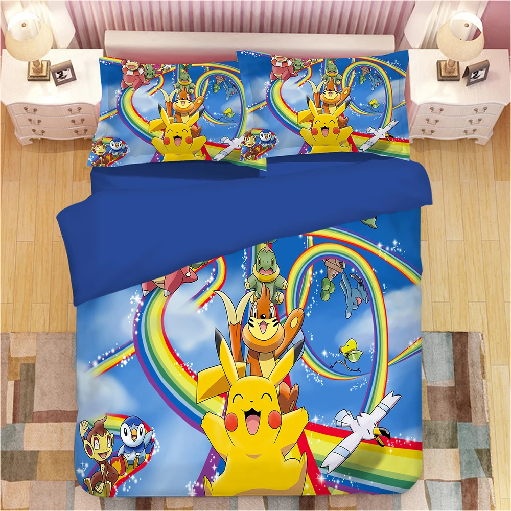 Горячая 3D Pokemon Pikachu постельный комплект дети мультфильм пододеяльник простыня