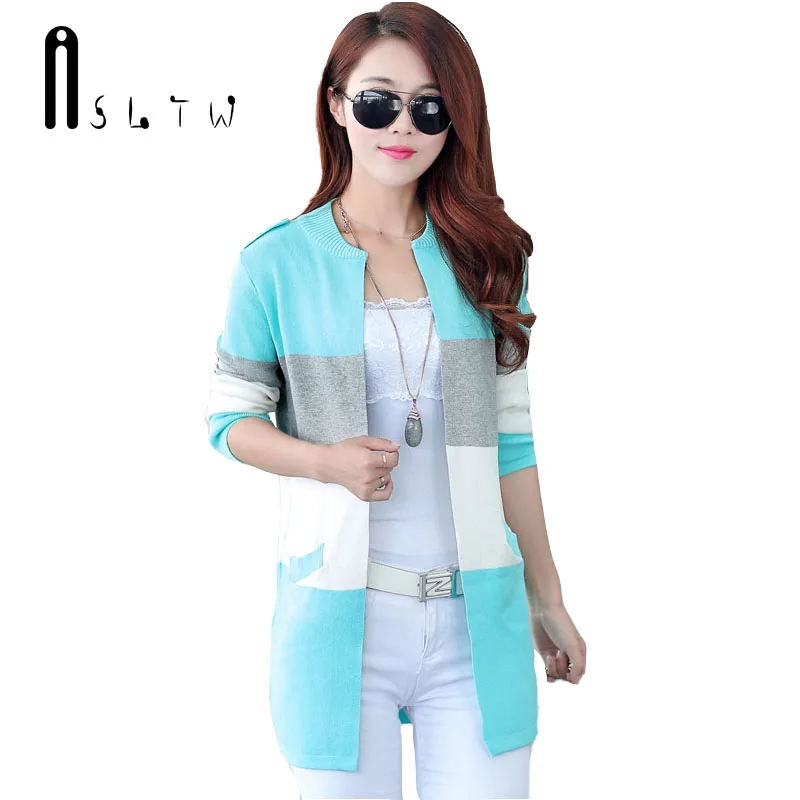 Женский Длинный трикотажный кардиган ASLTW тонкий свитер в цветную полоску с