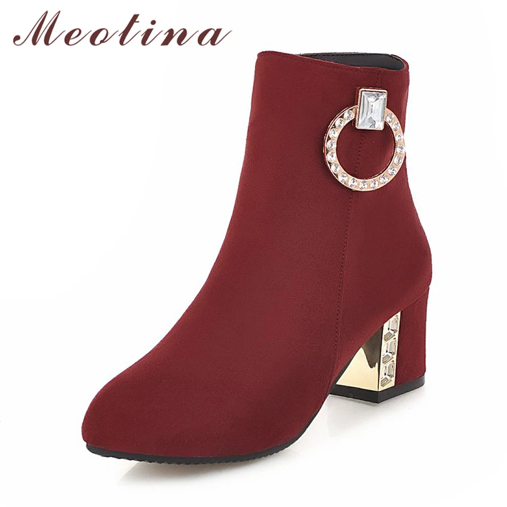 Женские ботильоны на молнии Meotina осенне зимние полусапожки с кристаллами высоком