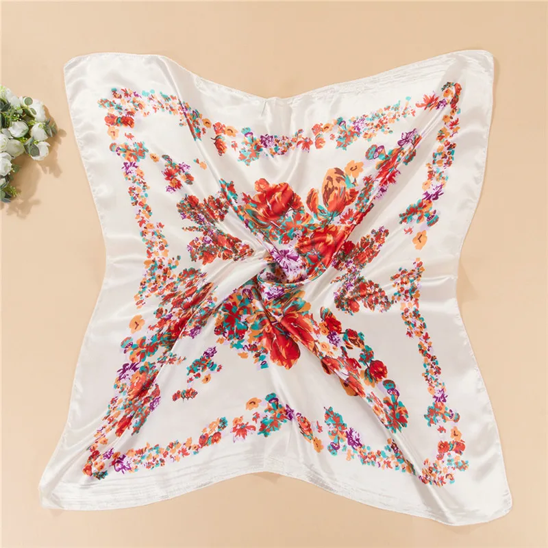 Роскошный брендовый атласный шарф модный носовой платок с цветком кешью 90x90 см