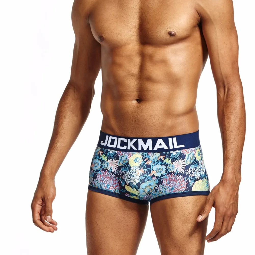 JOCKMAIL Брендовое Мужское нижнее белье боксеры цветочный принт calzoncillos hombre calcinha cueca боксеры masculina Трусики Шорты Гей Нижнее белье
