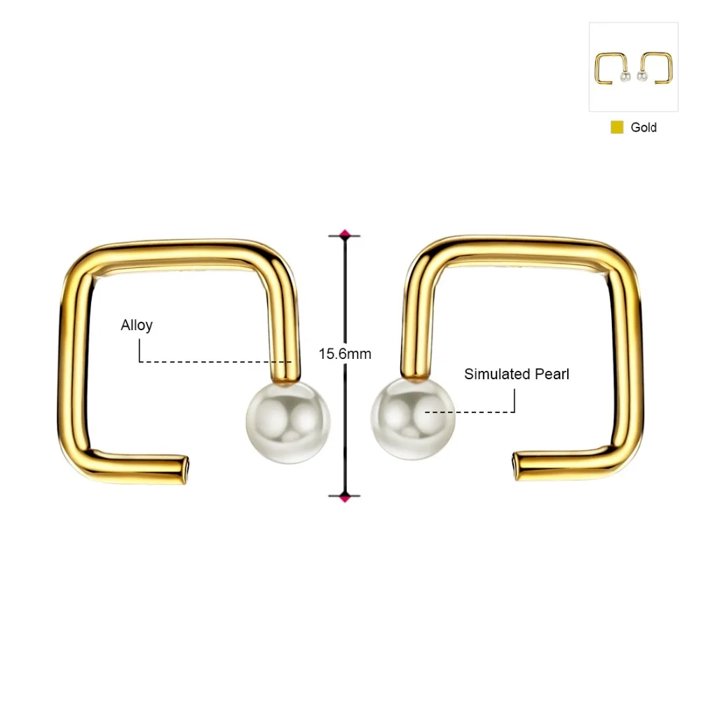 Серьги-гвоздики Neoglory женские с искусственным жемчугом модные квадратные