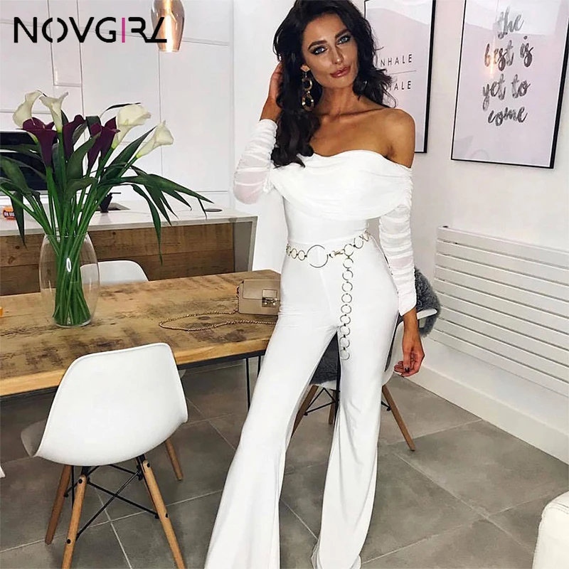 Женский комбинезон Novgirl белый винтажный с открытыми плечами и сетчатой вставкой
