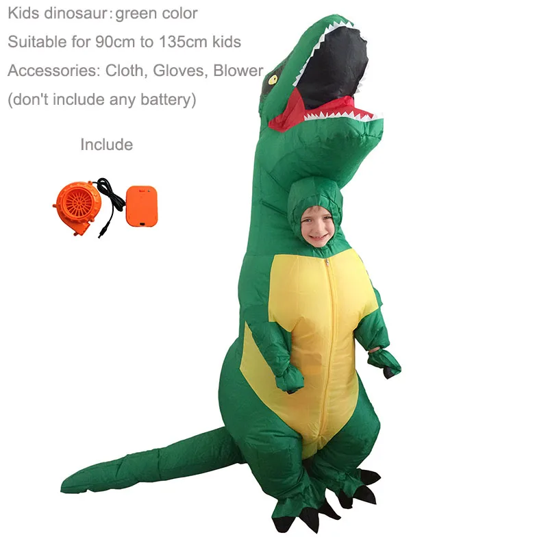 KidsSize Green T rex Детский надувной костюм Бэтмена, динозавр, лошадь, единорог, Пикачу, костюм на Хэллоуин для взрослых, аниме, маскарад, косплей, вечерние платья из фильмов - Цвет: KidsSize Green T rex