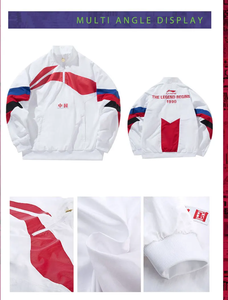 Li-Ning PFW Мужская трендовая китайская LI-NING толстовка с 1/4 молнией, свободный крой, нейлон, полиэстер, ретро подкладка, спортивные куртки AJDP015 MWJ2617