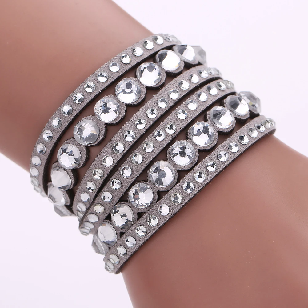 Многослойный браслет с кристаллами Bling Slake dlux, кожаный браслет с двойной обмоткой, модное ювелирное изделие, подарок, ручная цепочка