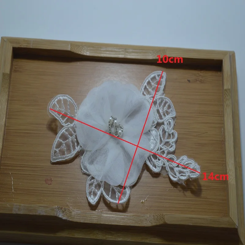 somelace (3pcs/lot)blue~red~white Handmade Beads Wedding Dress Decorated 3D Organza floral Applique Sew On Lace Patches 18030818 | Дом и сад