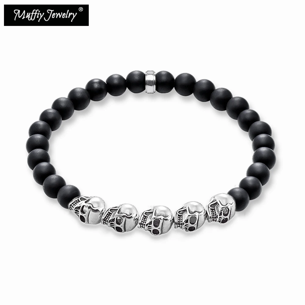 Браслет с серебряными бусинами в виде черепа модное ювелирное изделие