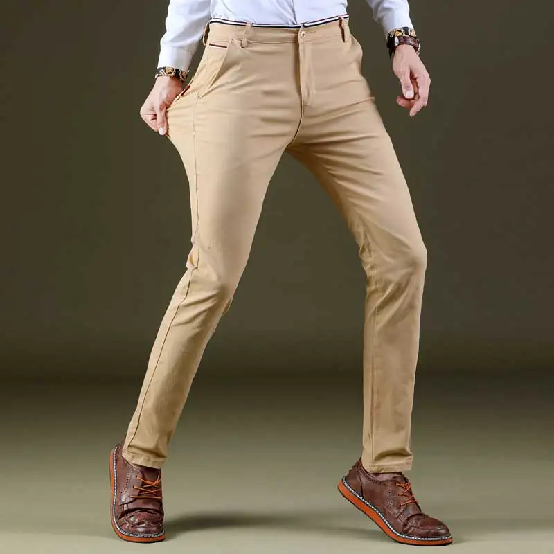 Умные повседневные мужские брюки из хлопка облегающие современные тянущиеся