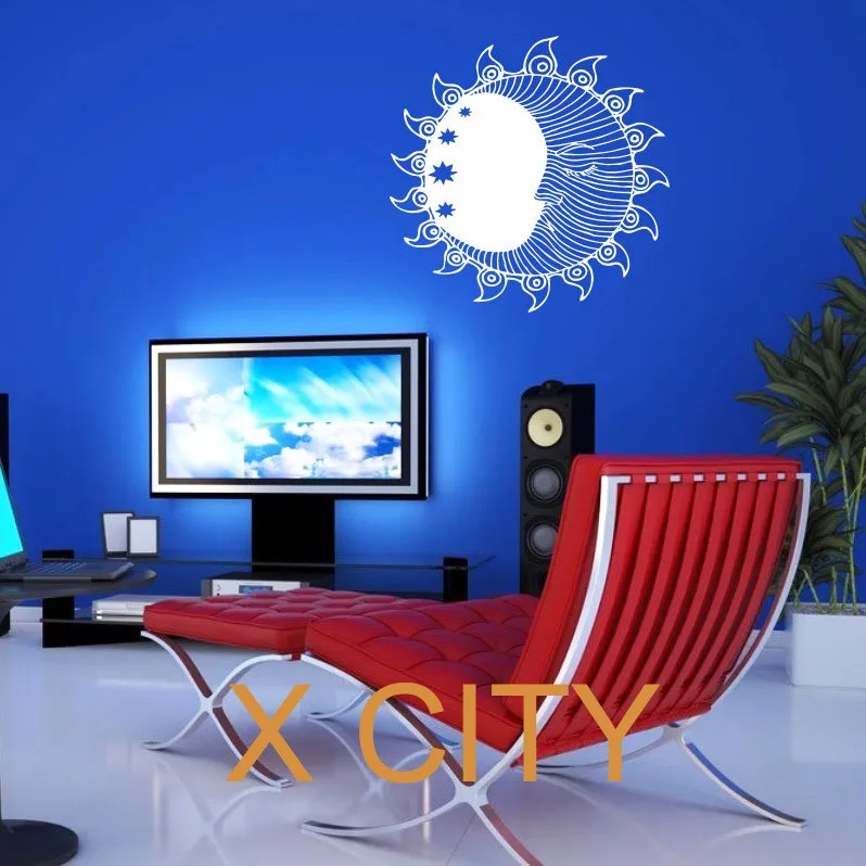 Солнце Луна звезды двойной этнический символ Декор стены Искусство Наклейка