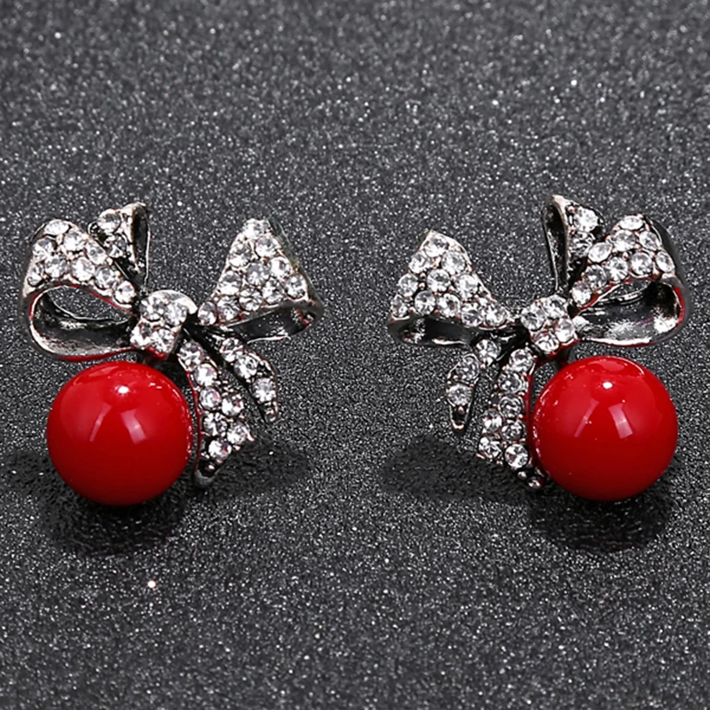 YAOLOGE Unique Inlaid Rhinestone Bow Stud Earrings Imitation pearls Trendy Jewelry Wedding Party For Women Gifts E1568 | Украшения и